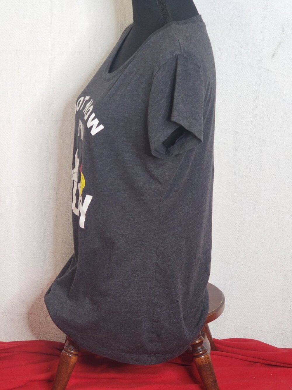 Disney Grey Black Mickey Mouse Graphic Not Now I'm Busy SS Cotton Poly Tee Sz XL - Picture 8 of 16